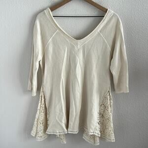 Free People Women's No Frills Lace-Inset Pullover Sweater Cream Neutral XS